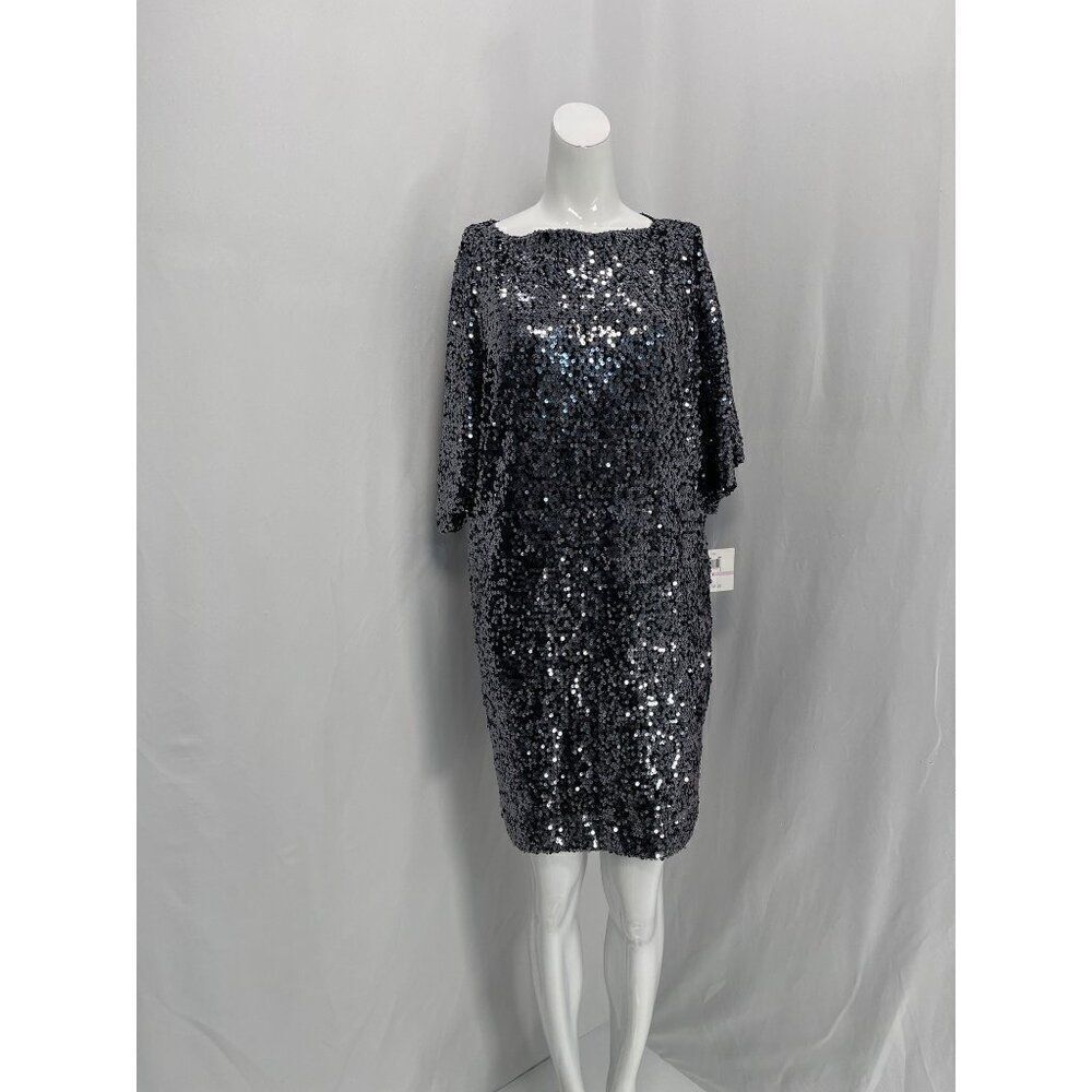 Donna Morgan Women Black Sequin 3 /4 Sleeve Tunic Party Formal Dress Size 6 NWT